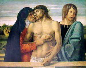Scopri di più sull'articolo Pietà o Cristo morto sorretto dalla Madonna e da San Giovanni di Giovanni Bellini
